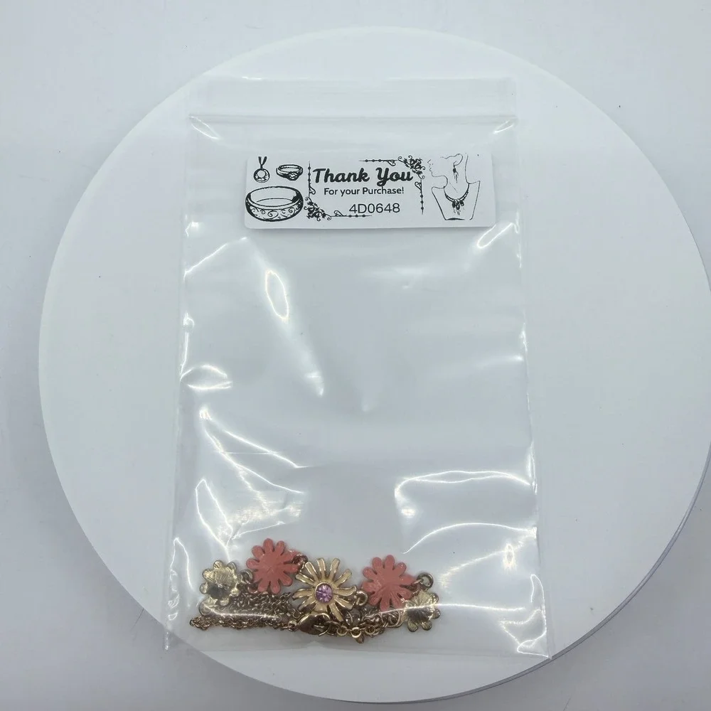 Gold Tone Pink Floral Rhinestone Necklace Daisy Coquette Cottagecore Gift